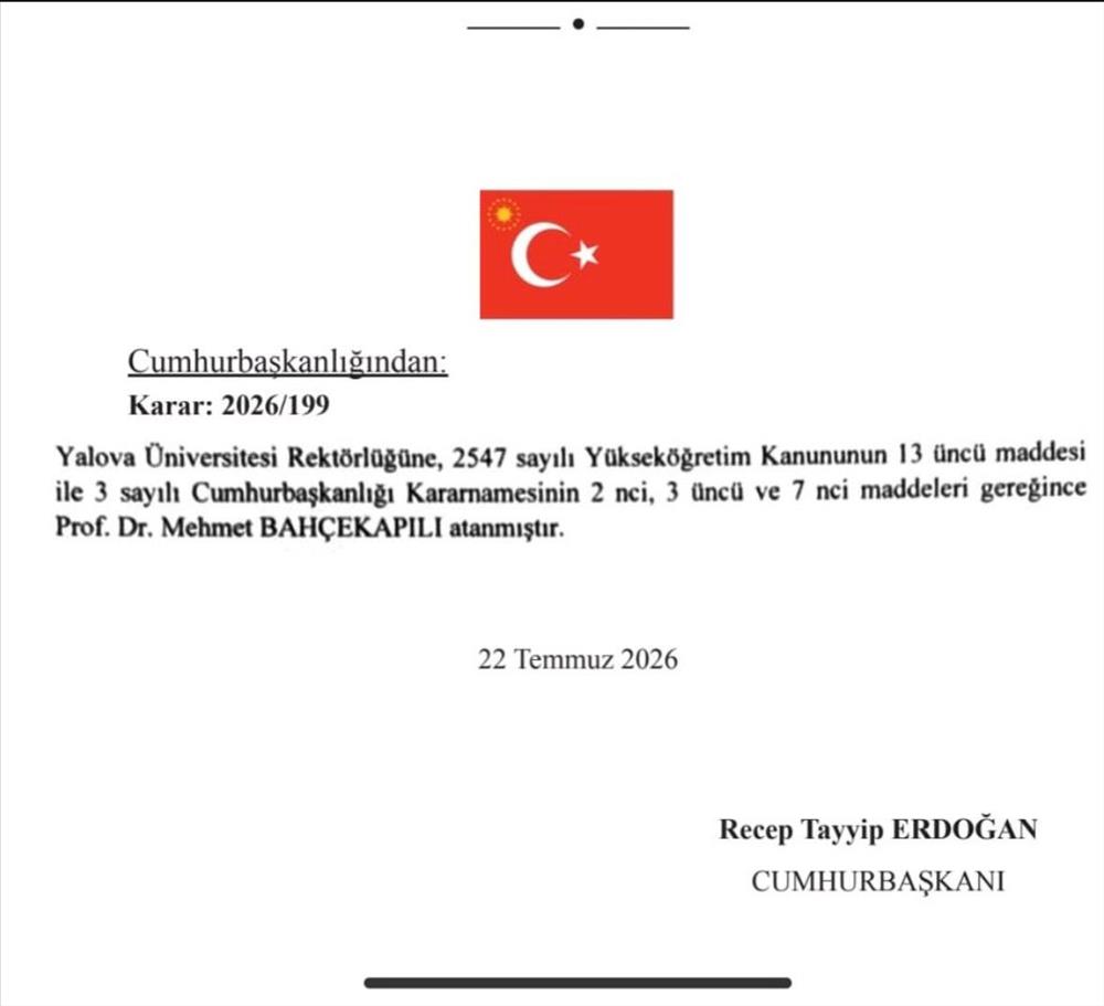 Prof. Dr. Mehmet Bahçekapılı Reappointed as Rector of Yalova University